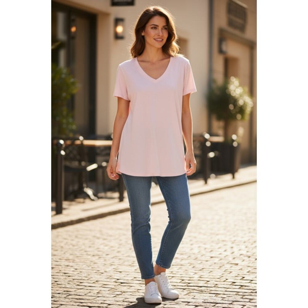 Mix & Co Soft Pink V-Neck Short Sleeve Top Women’s Size XL